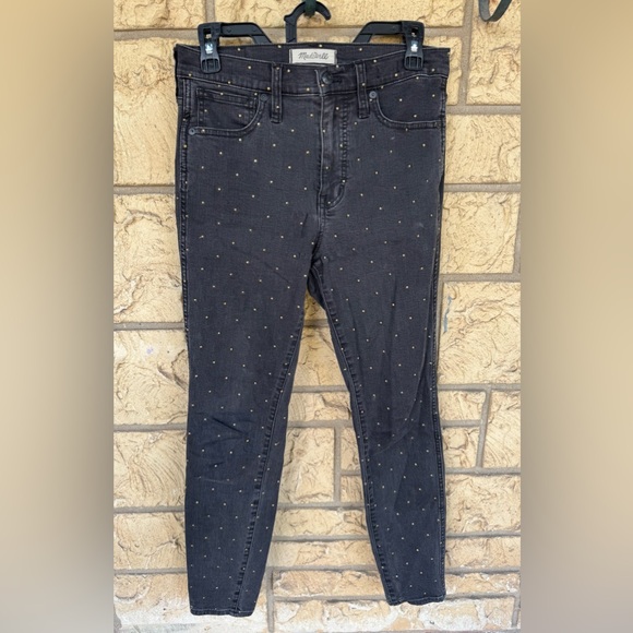 Madewell Jeans 10” High Rise Skinny Jeans Black Gold Metallic Dots Size 27 - Picture 4 of 12